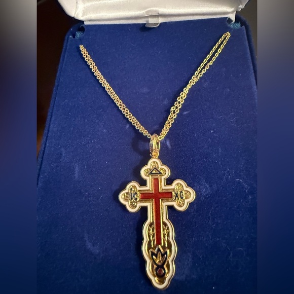 Camrose & Kross Double Chain Goldtone Cross Pendant Necklace - Picture 1 of 6